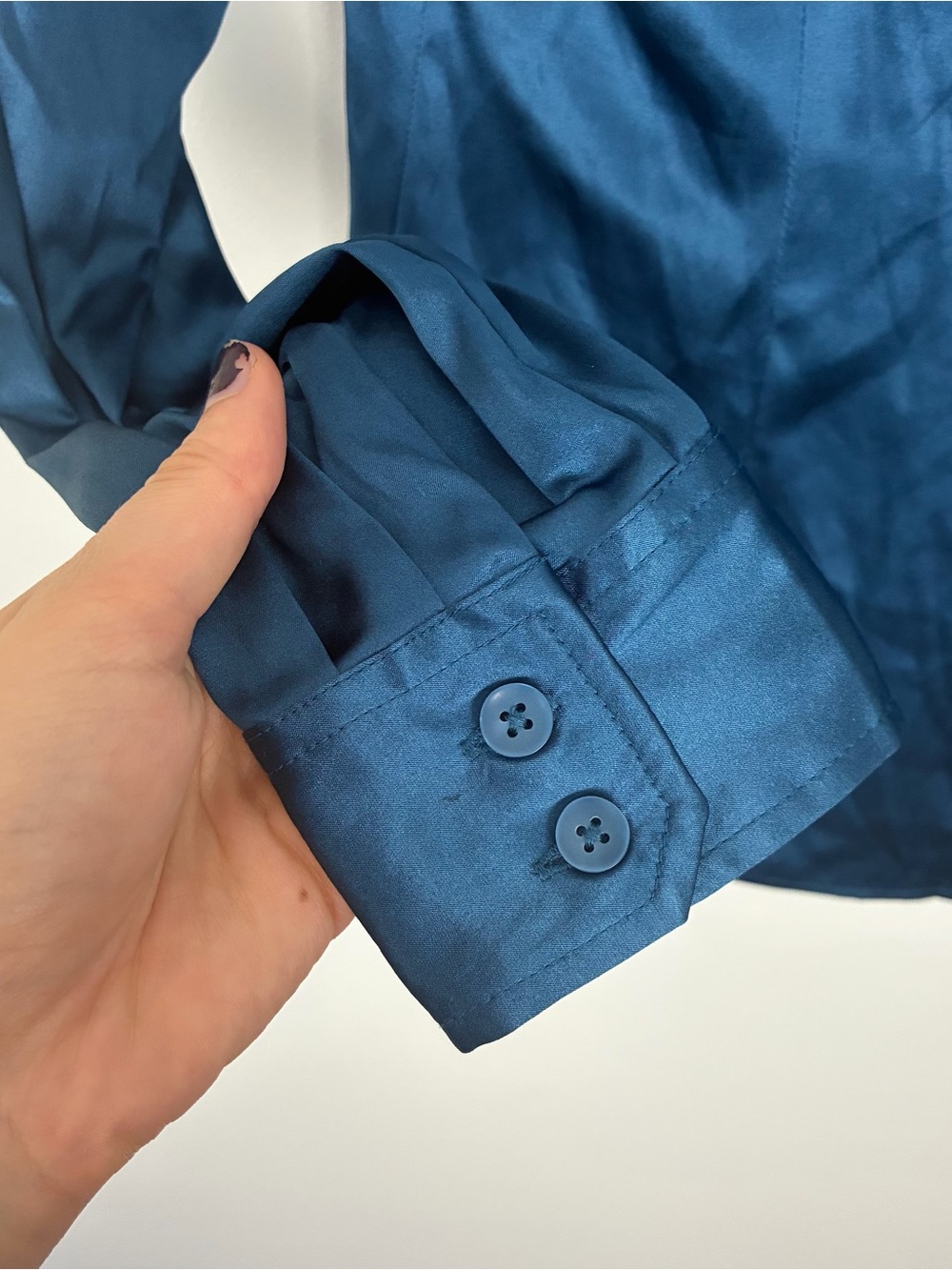 GAP Peacock Blue Silk Blend Button Down Blouse Office Siren CorpCore XS - Picture 4 of 4